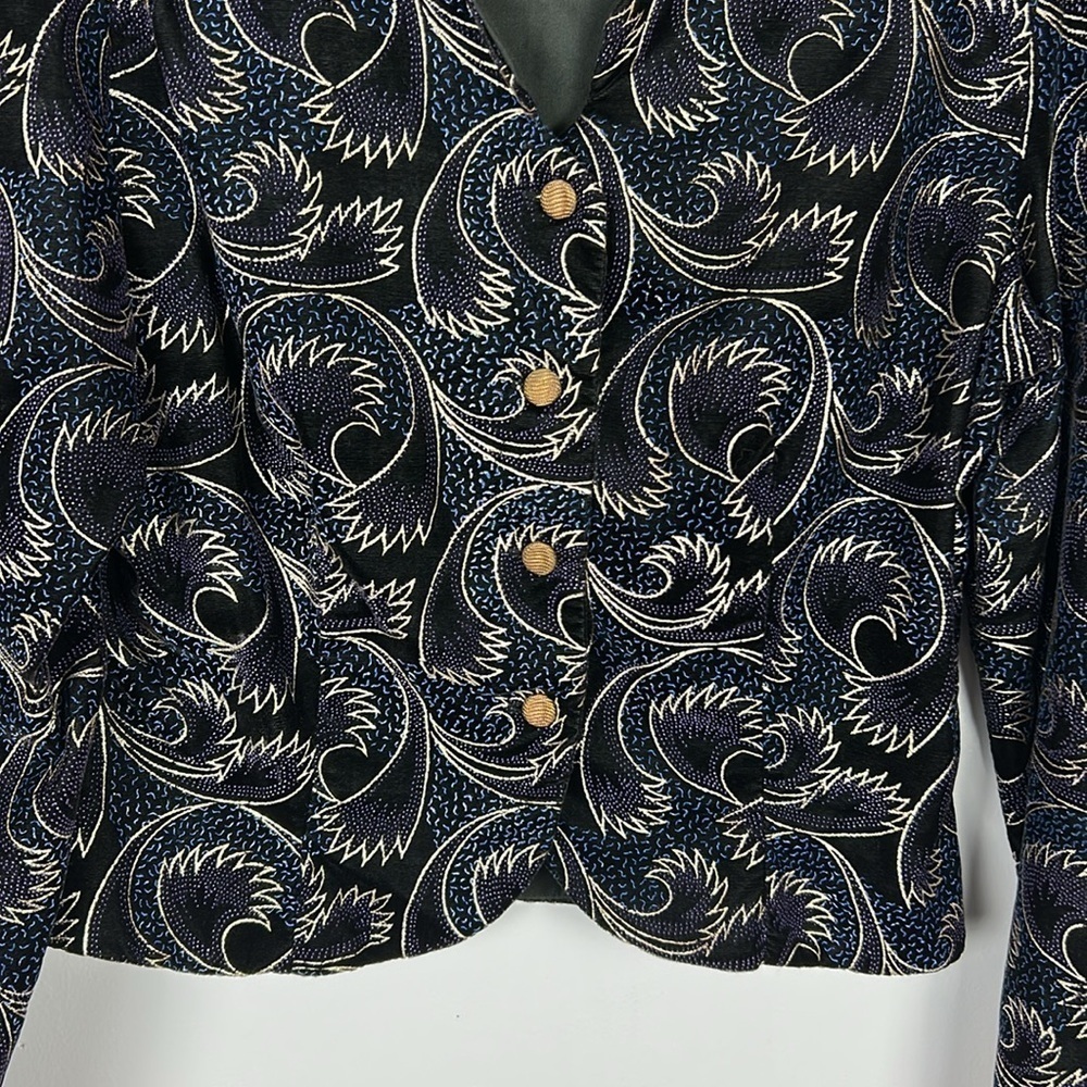 Vintage Joseph Ribkoff Metallic Velour Button Front Blazer Jacket Size 10 Blue - Picture 4 of 12